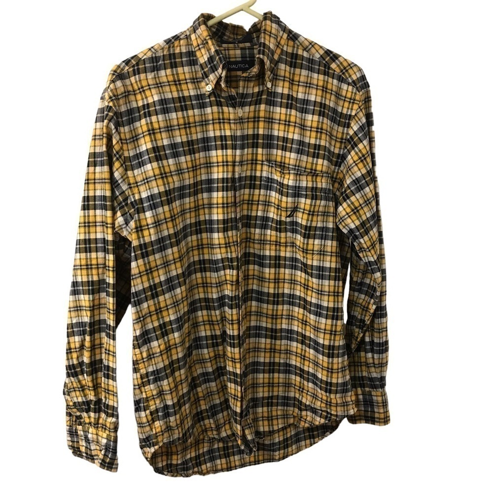 Nautica mens yellow plaid long sleeve button down shirt